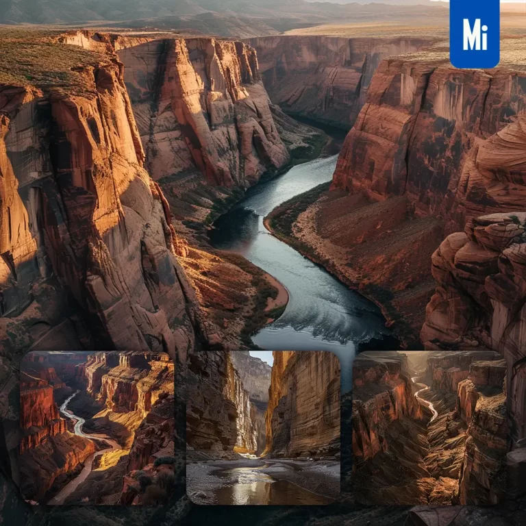 midjourney prompt canyon river rock wall sun landscape photography