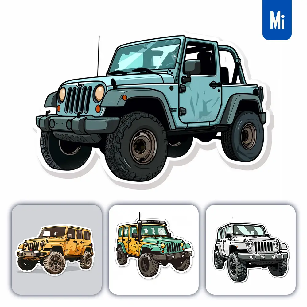 Midjourney Prompt Car Jeep Logo Vector Sticker Line Cartoon