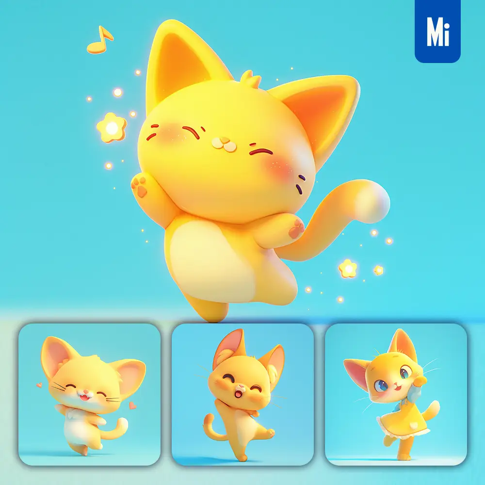 midjourney prompt cat kitty cute happy 3D character design cartoon