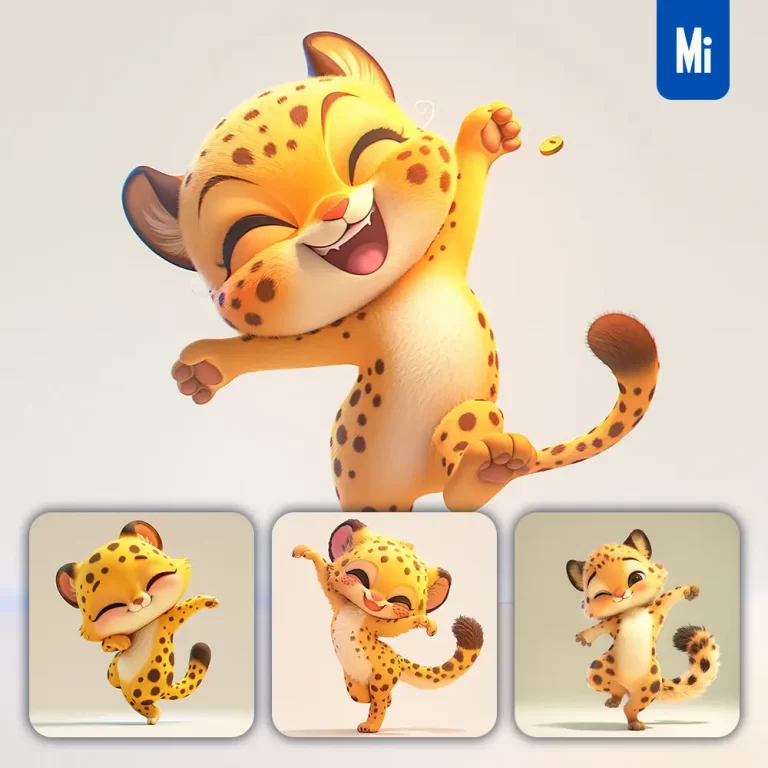 midjourney prompt cheetah leopard cute happy 3D character design cartoon