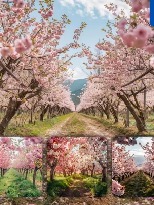 Midjourney Prompt Cherry Tree Blossom Orchard Branch Flower Landscape Photography