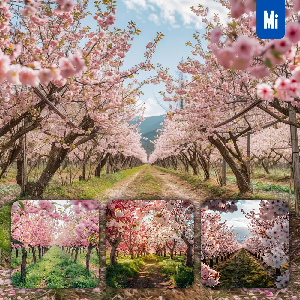 Midjourney Prompt Cherry Tree Blossom Orchard Branch Flower Landscape Photography