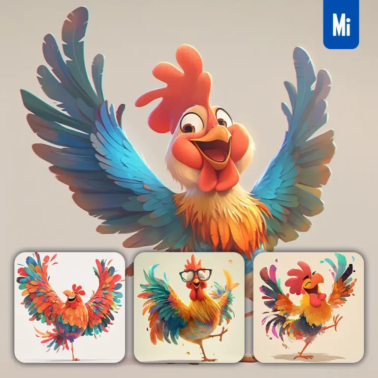 midjourney prompt chicken cock rooster cute happy 3D character design cartoon