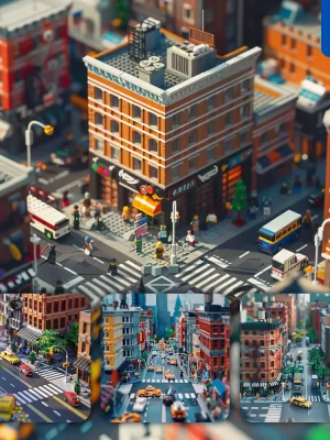 Midjourney Prompt City Street Taxi Assembled 3d Lego Model Scene