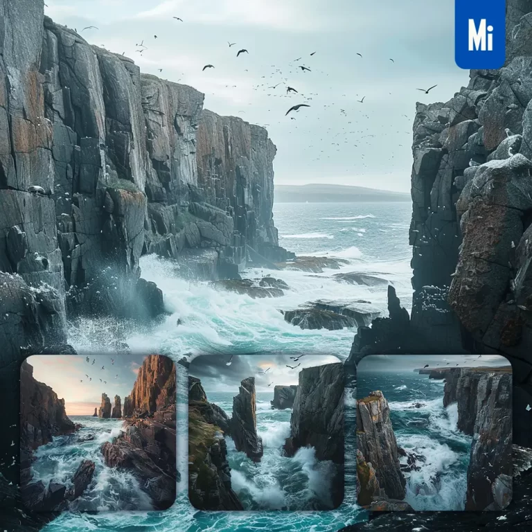 midjourney prompt coastline rocky wave ocean seabird cliff landscape photography