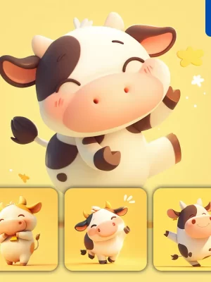 Midjourney Prompt Cow Cute Happy 3d Character Design Cartoon