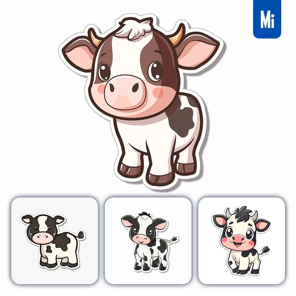 Midjourney Prompt Cow Logo Vector Sticker Cute Line Cartoon