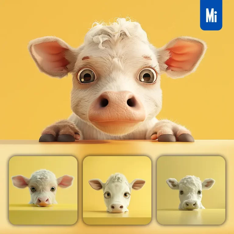 midjourney prompt cow plush toy head cute front 3D animation