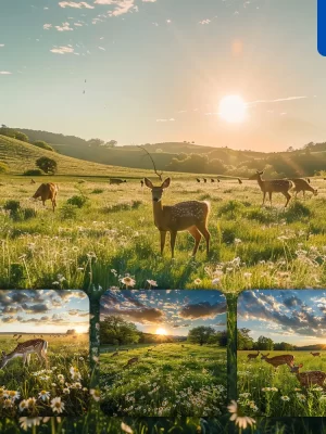 Midjourney Prompt Deer Grass Meadow Wildflower Grazing Sun Grassland Landscape Photography