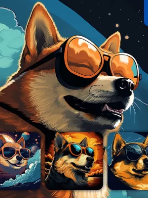 Midjourney Prompt Dog Shiba Inu Glasses Sunglass Cartoon Illustration