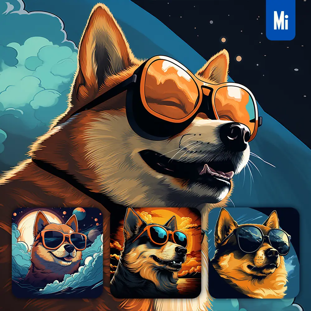 Midjourney Prompt Dog Shiba Inu Glasses Sunglass Cartoon Illustration