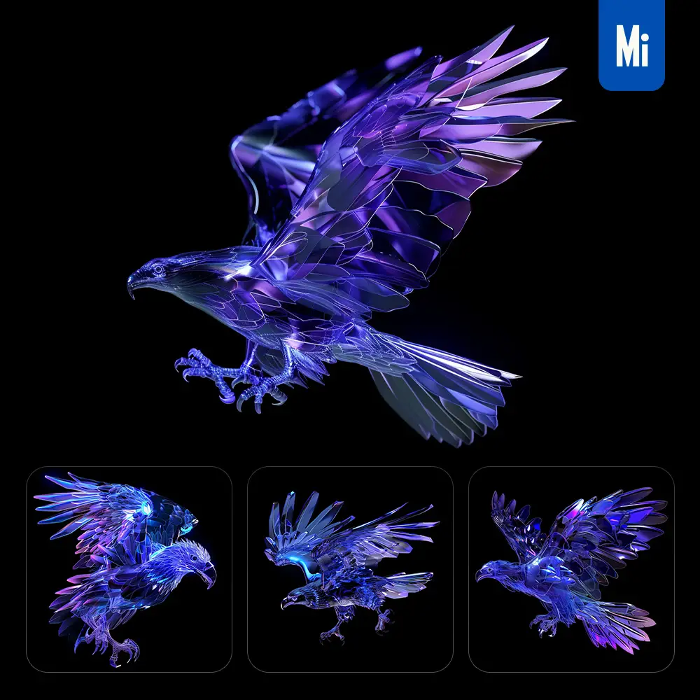 Midjourney Prompt Eagle 3d Blue Transparent Structure