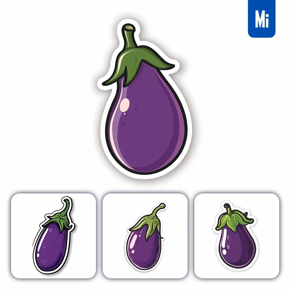 Midjourney Prompt Eggplant Logo Vector Sticker Cute Line Cartoon