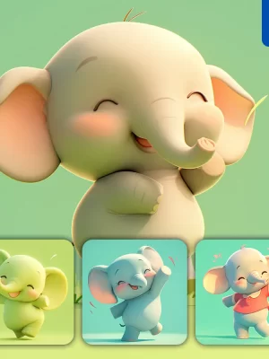 Midjourney Prompt Elephant Cute Happy 3d Character Design Cartoon