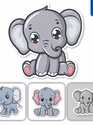 Midjourney Prompt Elephant Logo Vector Sticker Cute Line Cartoon