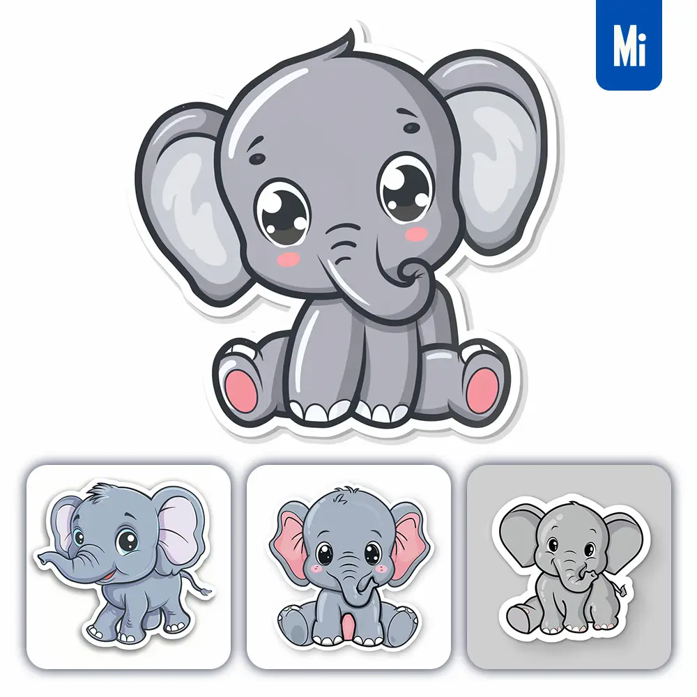 Midjourney Prompt Elephant Logo Vector Sticker Cute Line Cartoon