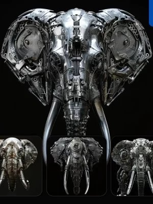 Midjourney Prompt Elephant Mechanical Head 3d Mecha Robotic Science Fiction Ai