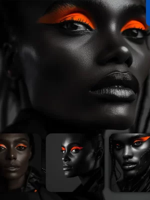 Midjourney Prompt Face Woman Orange Portrait Black And White Photography