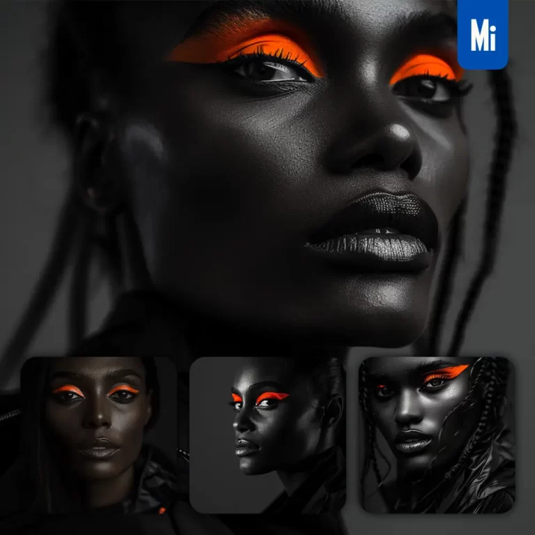 midjourney prompt face African woman orange portrait black and white photography