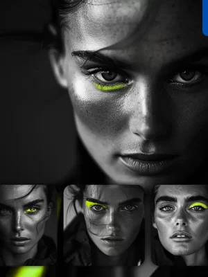 Midjourney Prompt Face Woman Yellow Portrait Black And White Photography