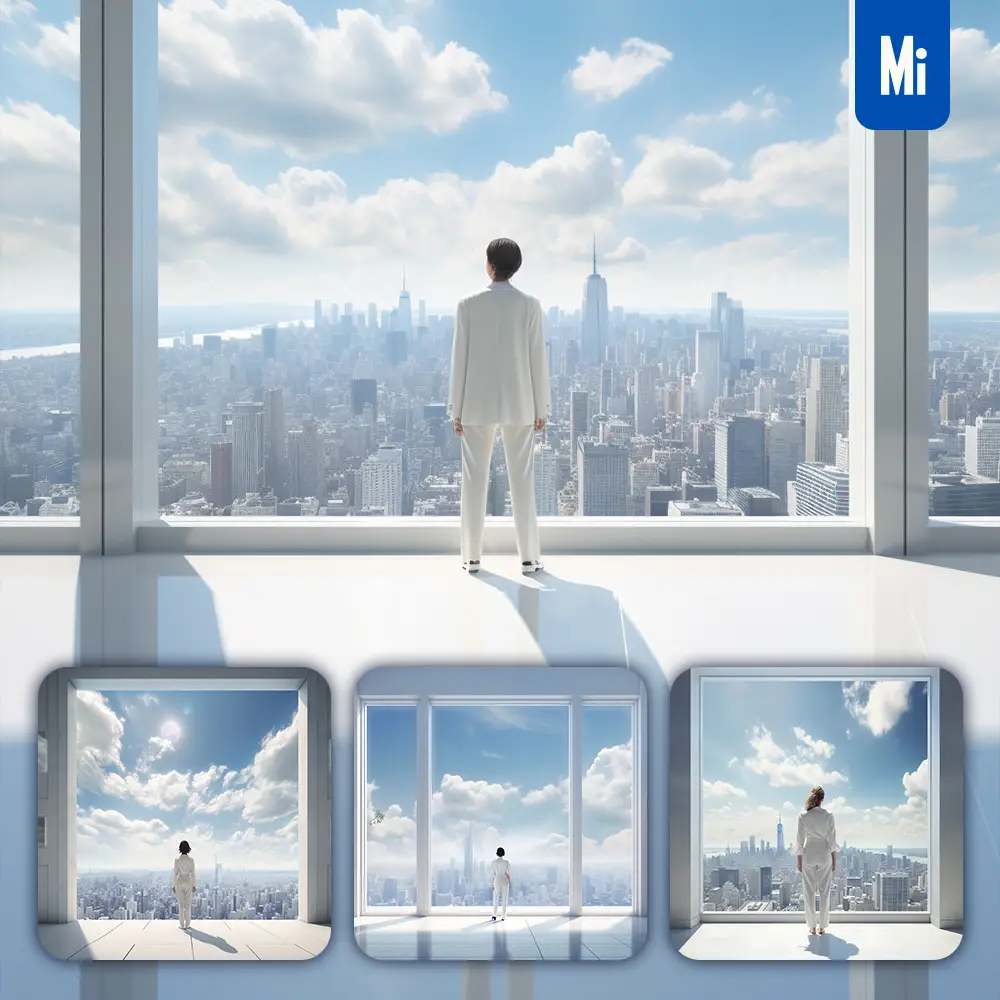 Midjourney Prompt Female Boss Woman Suit Stand Business Back Building City Skyline Sky Window