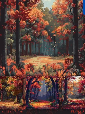 Midjourney Prompt Forest Autumn Leaves Tree Branch Pixel Art Illustration