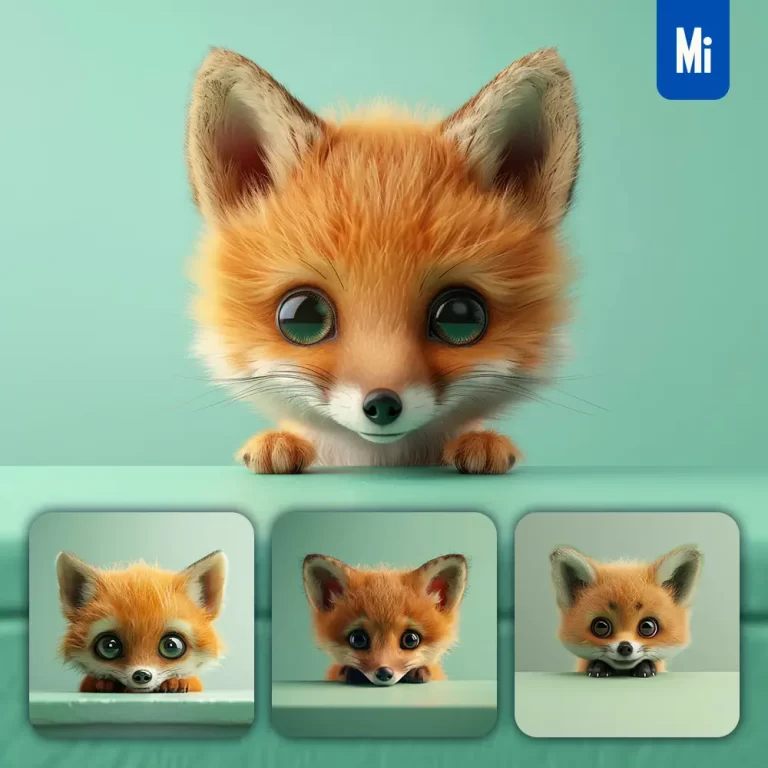 midjourney prompt fox plush toy head cute front 3D animation