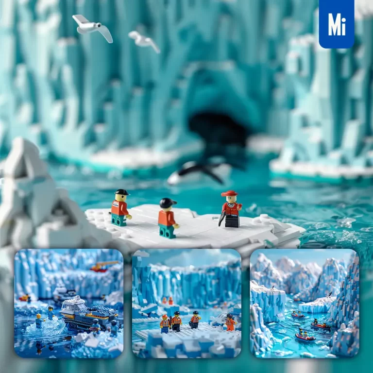midjourney prompt glacier Antarctica 3D lego model scene