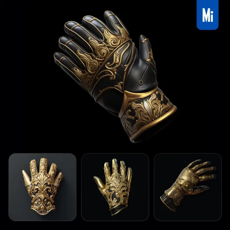 midjourney prompt glove 3D material golden art gold game UI icon