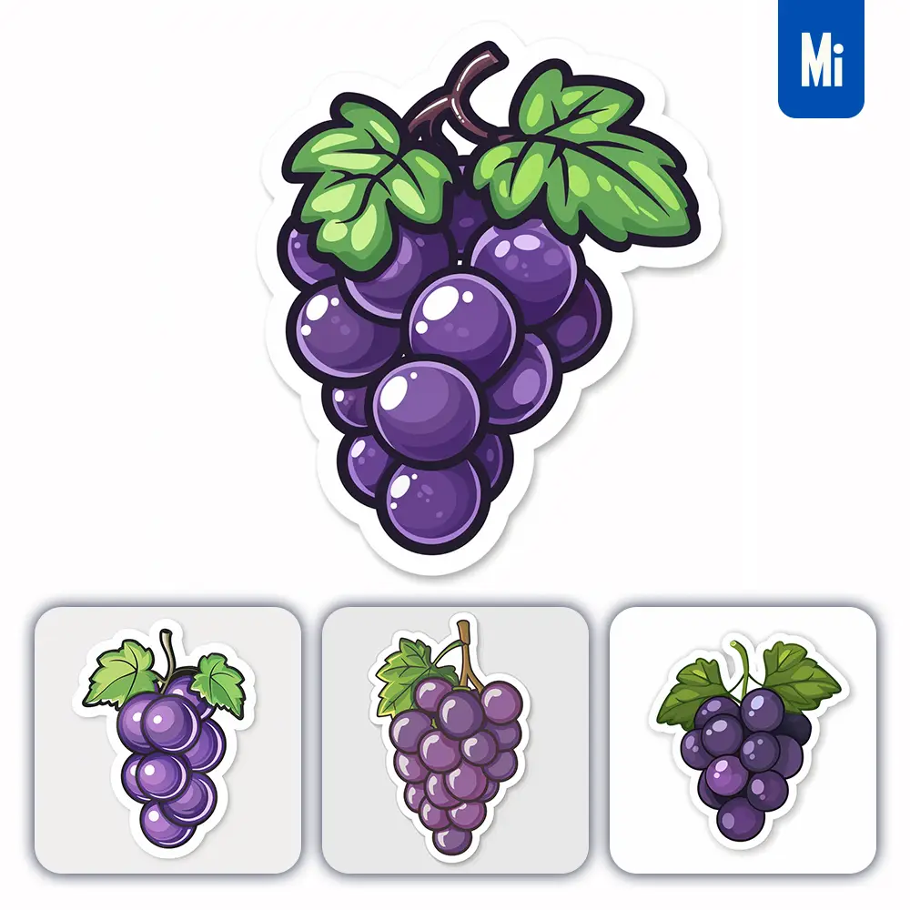 Midjourney Prompt Grape Logo Vector Sticker Cute Line Cartoon