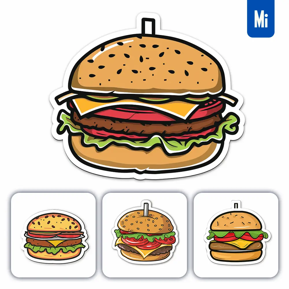 Midjourney Prompt Hamburger Logo Vector Sticker Cute Line Cartoon