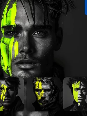 Midjourney Prompt Head Front Face Man Yellow Portrait Black And White Photography