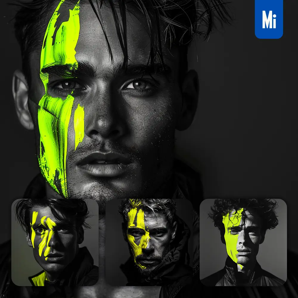 Midjourney Prompt Head Front Face Man Yellow Portrait Black And White Photography