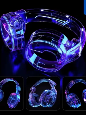 Midjourney Prompt Headset 3d Blue Transparent Structure