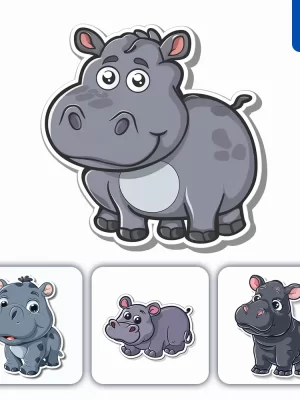 Midjourney Prompt Hippo Logo Vector Sticker Cute Line Cartoon