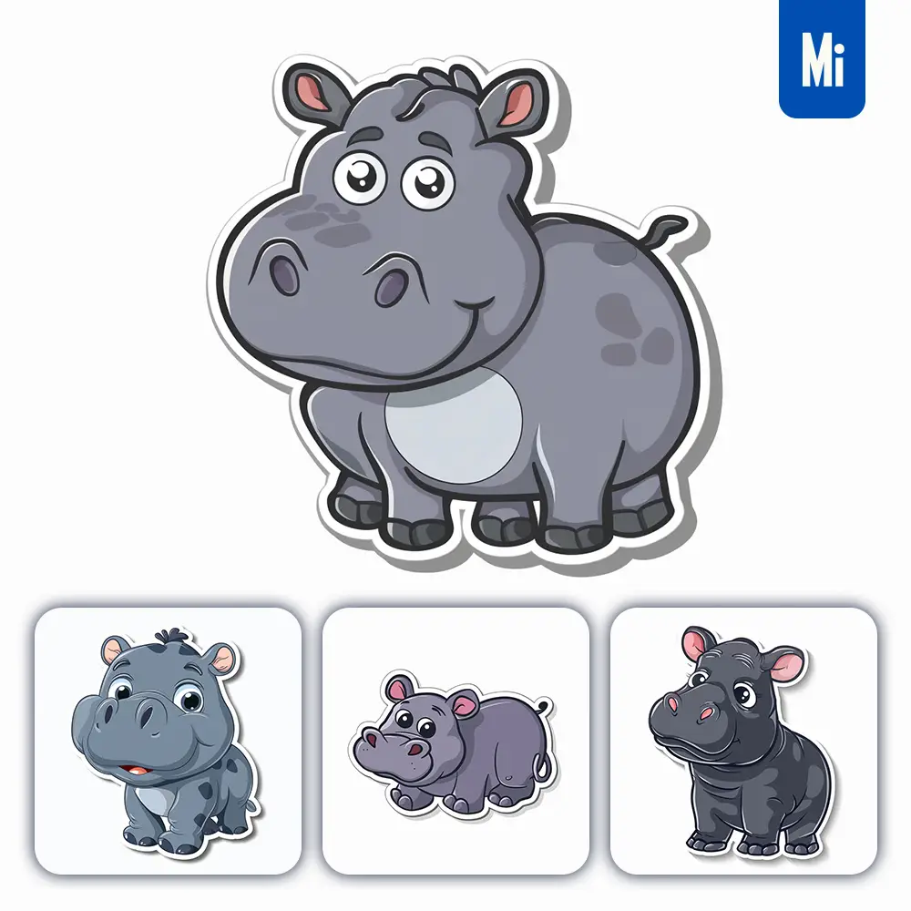 Midjourney Prompt Hippo Logo Vector Sticker Cute Line Cartoon