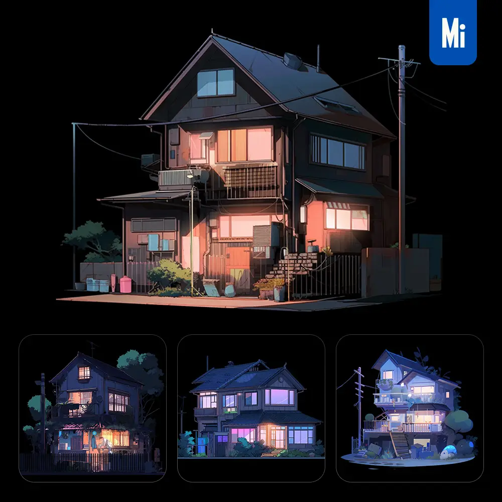 midjourney prompt home house villadom facade isometric cartoon illustration