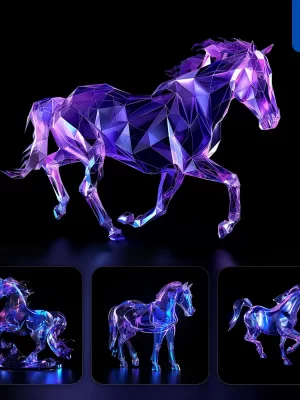 Midjourney Prompt Horse 3d Blue Transparent Structure