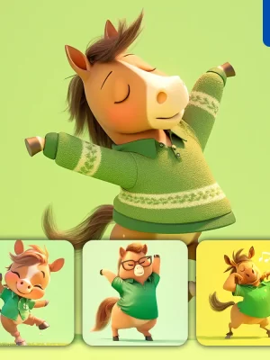 Midjourney Prompt Horse Cute Happy 3d Character Design Cartoon