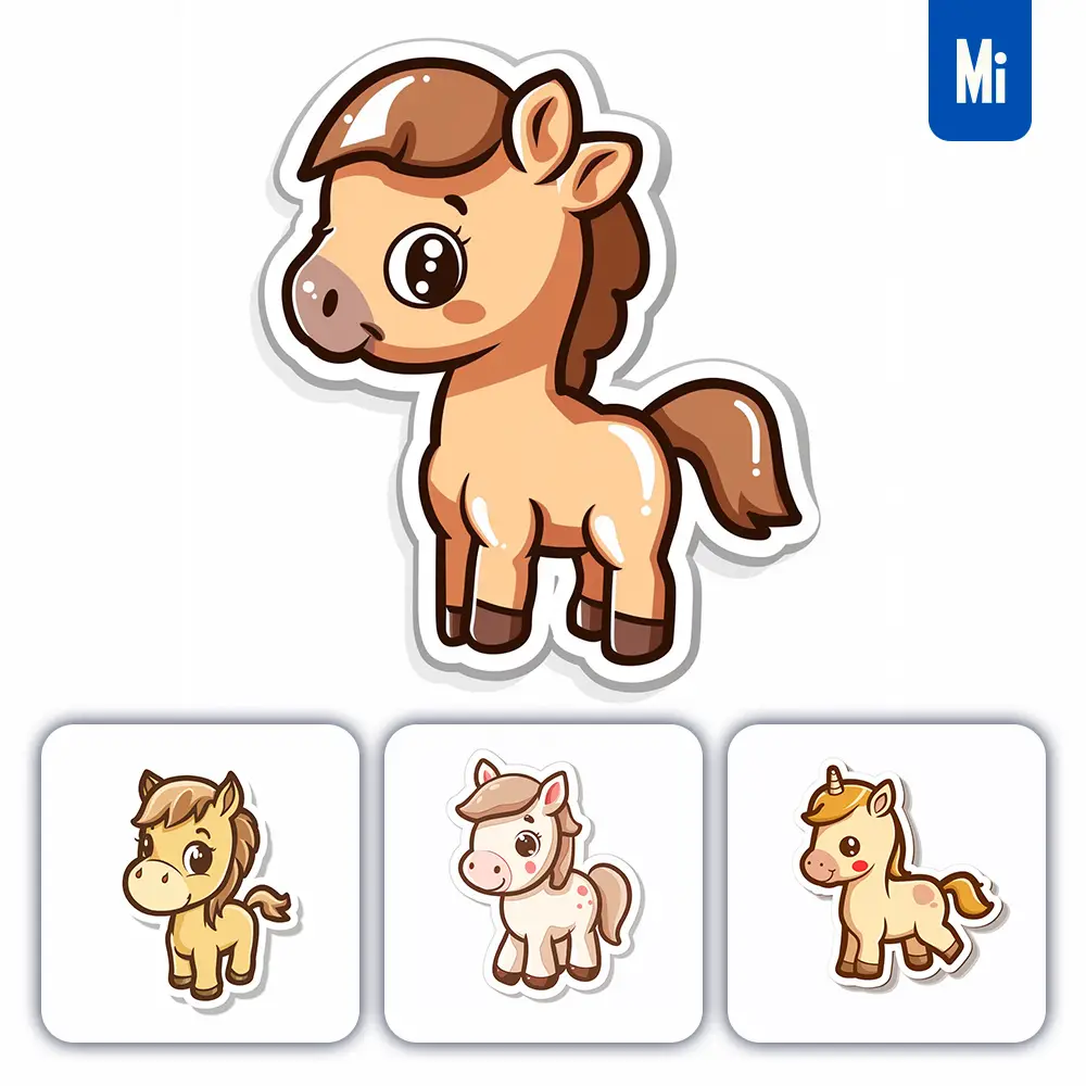 Midjourney Prompt Horse Logo Vector Sticker Cute Line Cartoon