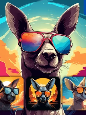 Midjourney Prompt Kangaroo Glasses Sunglass Cartoon Illustration