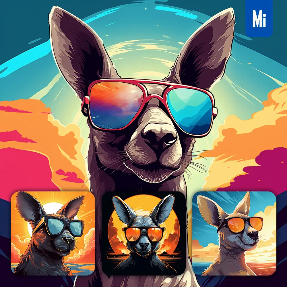 Midjourney Prompt Kangaroo Glasses Sunglass Cartoon Illustration