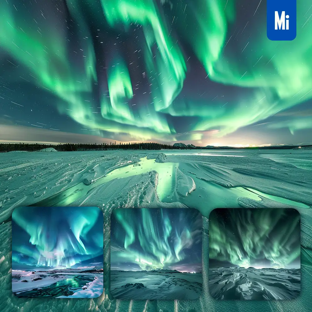 midjourney prompt lighting northern light aurora snow night sky landscape photography
