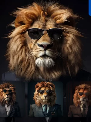 Midjourney Prompt Lion Boss Suit Sunglasses Business Portrait Photography