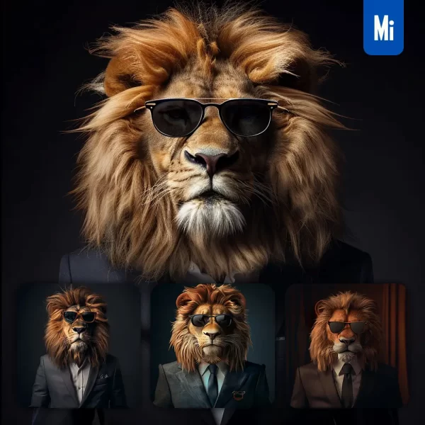 Midjourney Prompt Lion Boss Suit Sunglasses Business Portrait Photography