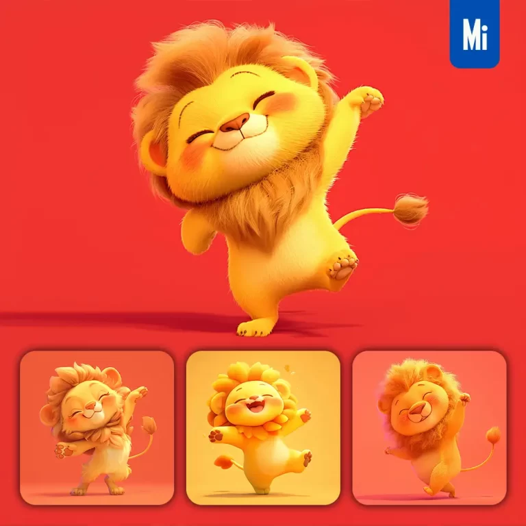 midjourney prompt lion cute happy 3D character design cartoon