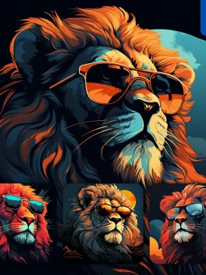 Midjourney Prompt Lion Glasses Sunglass Cartoon Illustration