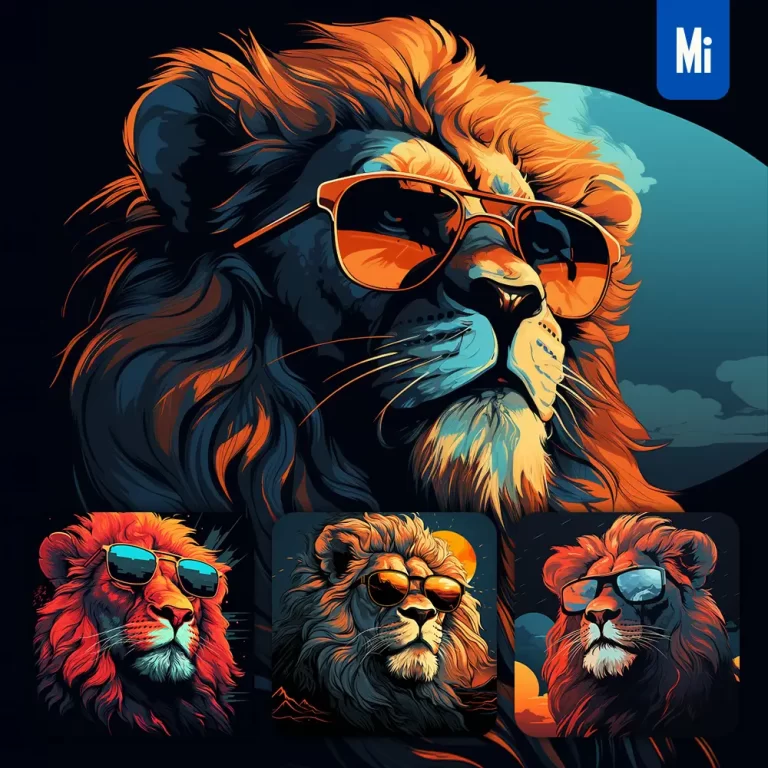 midjourney prompt lion glasses sunglass cartoon illustration
