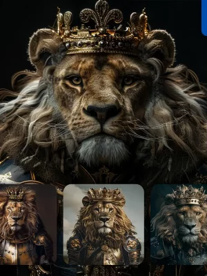 Midjourney Prompt Lion King Crown Golden Portrait Photography