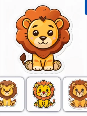 Midjourney Prompt Lion Logo Vector Sticker Cute Line Cartoon